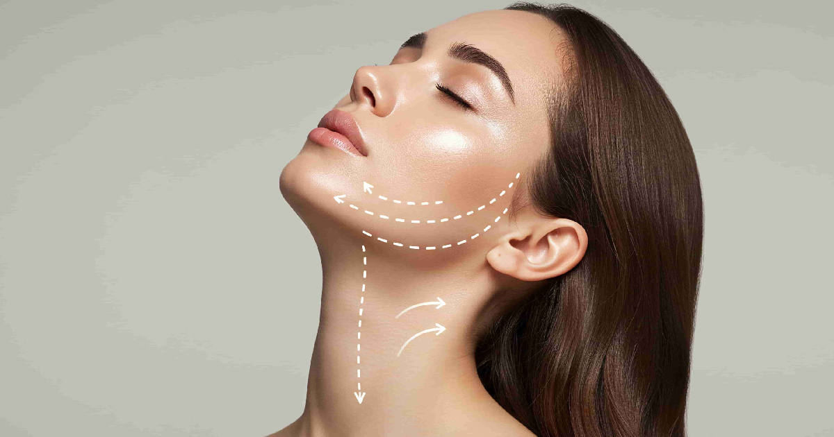 Woman showing lifted, smooth neckline showing after PDO Threads in Memphis, TN.
