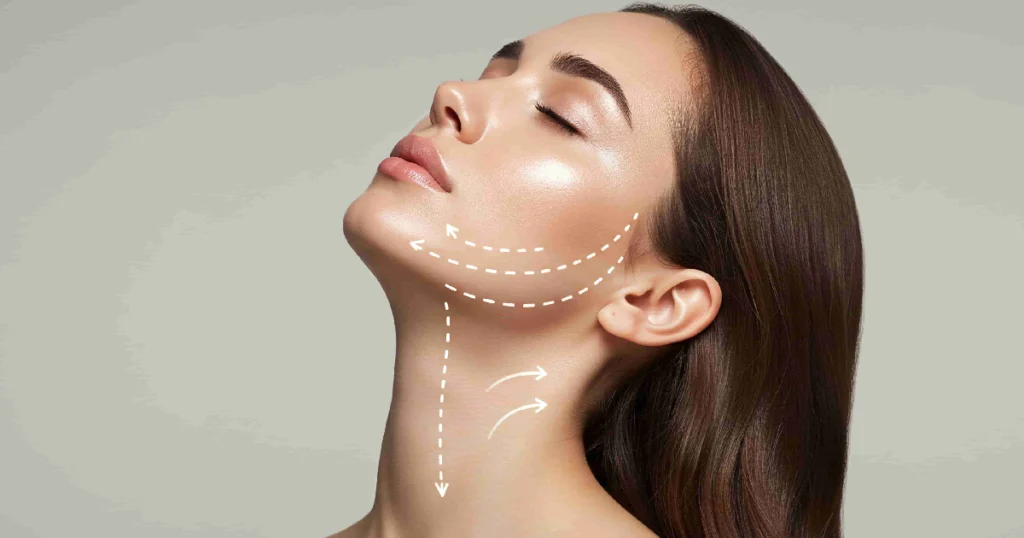 Current image: Woman showing lifted, smooth neckline showing after PDO Threads in Memphis, TN.